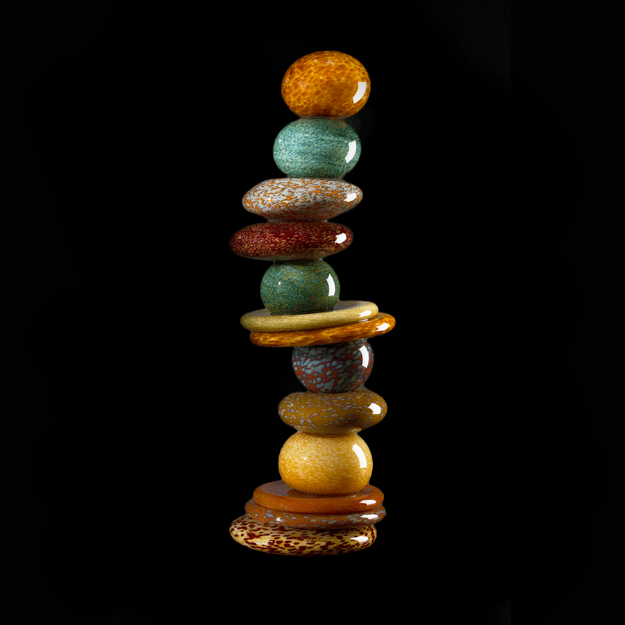 13 Stone Pohacu - Earth Amber  glass artist Robert Madvin