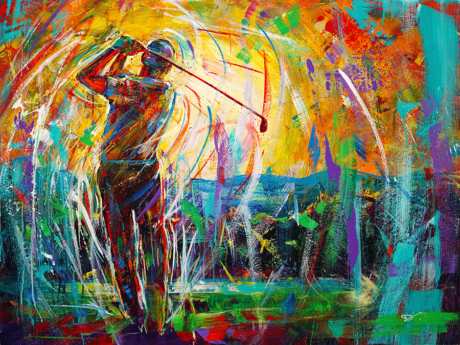 Sunset-on-the-Green-david-gonzales-acrylic-painting-golfer