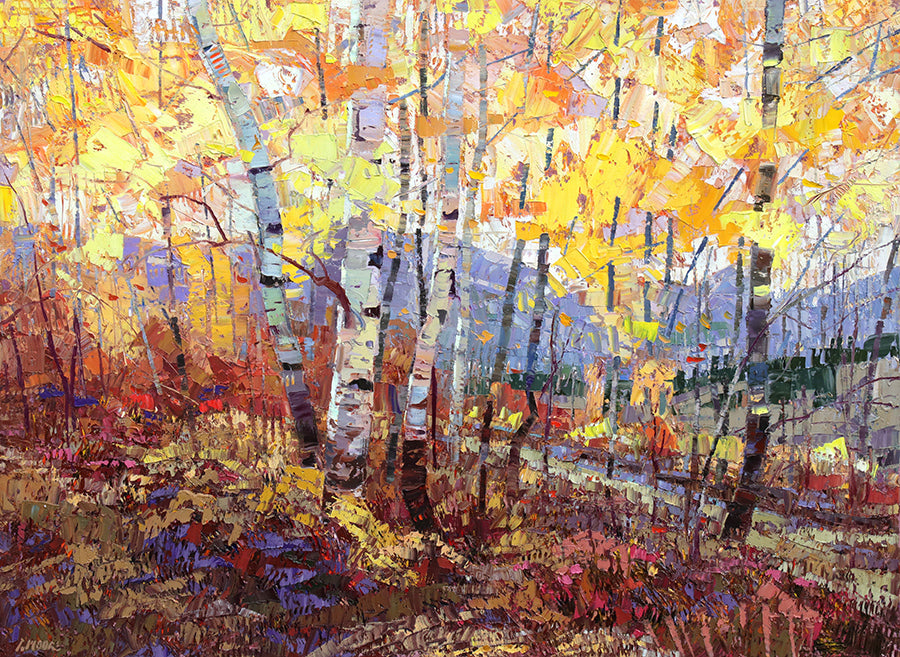 explosion of peace original oil painting fall aspen trees by artist robert moore for sale