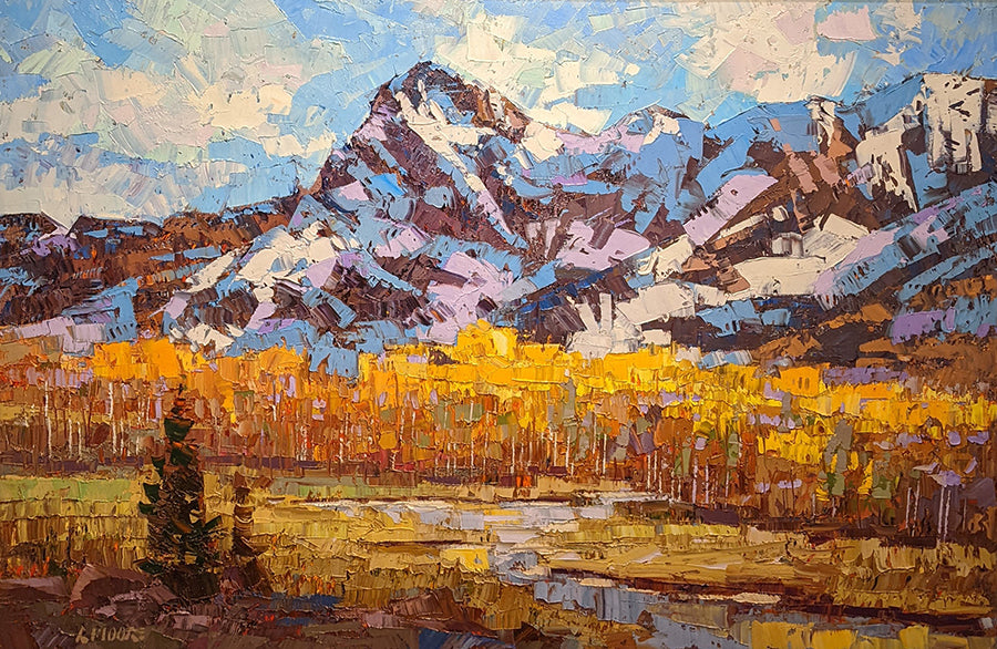 Season of Change by artist Robert Moore oil landscape aspens mountains