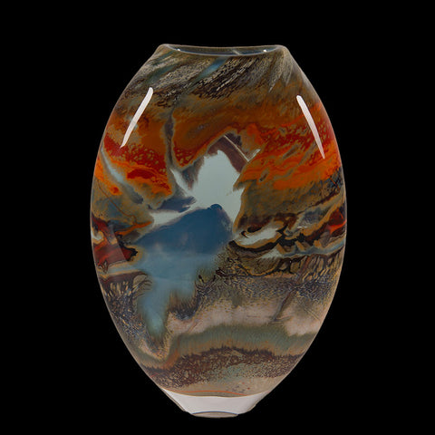 Fission Vase Small Turquoise & Alabaster W/Red & Orange
