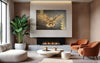 Free-to-Roam-Eagle-family-room-fireplace-mixed-media-wood-art-artist-Cie-Hoover-Modern living room with a fireplace, artwork of an eagle, and comfortable furniture.