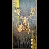 Free-to-Roam-Moose-mixed-media-wood-art-artist-Cie-Hoover-Decorative panel with a gold moose design on a textured background