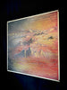 From-Above-mixed-media-wood-art-artist-Cie-Hoover-Abstract textured artwork of mountains from above with wavy patterns in red, orange, and gray for your living room