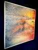 From-Above-right-mixed-media-wood-art-artist-Cie-Hoover-Textured artwork with mountain landscape and gradient colors on a dark background-for your-living-room