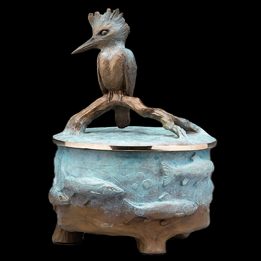 Kingfisher-Urn-bronze-James-Moore