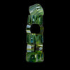 Lighthouse-glass-artist-Evan-Seeling-A sculptural glass vase made of stacked, wavy translucent green glass sections with a central cutout.