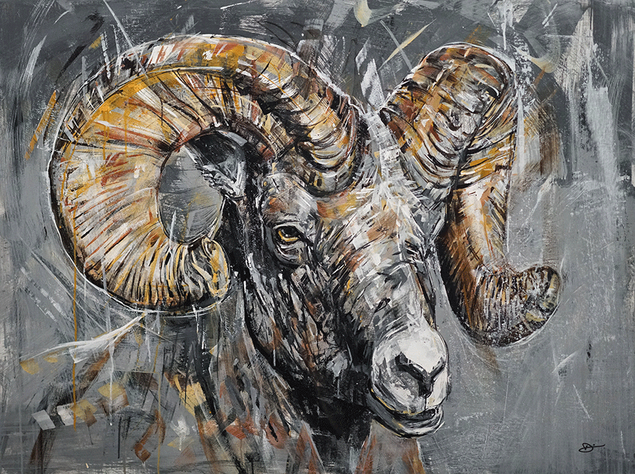 Rugged-Wisdom-david-gonzales-acrylic-painting-wildlife-bighorn-sheep