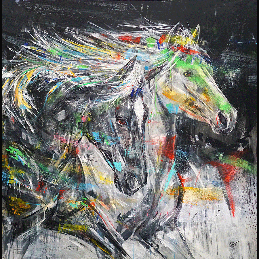 Side-by-Side-david-gonzales-acrylic-painting-wildlife-horses