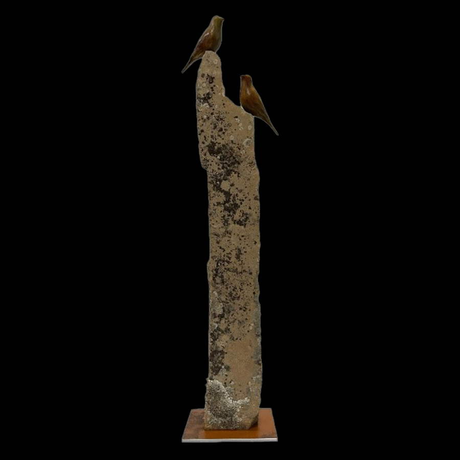 Songbird-Stone-Perch-bronze-sculpture-artist-gilberto-romero