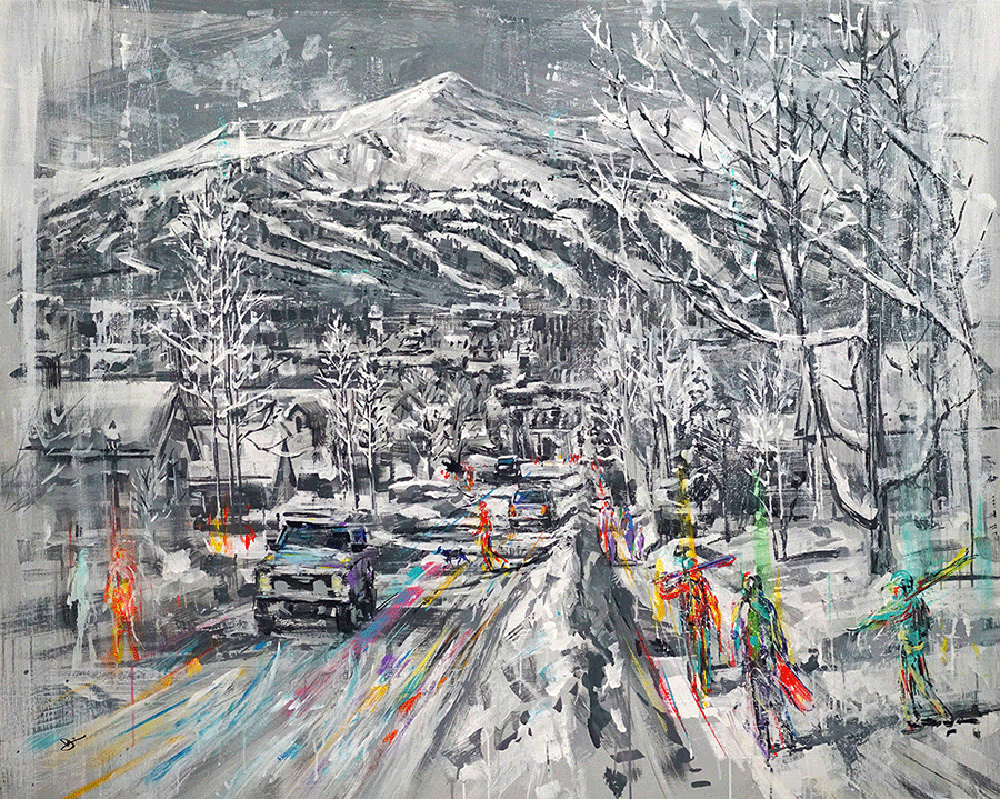 Time-to-Hit-the-Slopes-david-gonzales-acrylic-painting-mountain-town