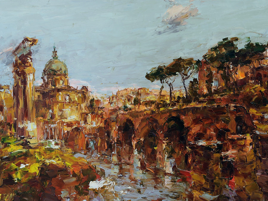 Eternal-City=Lyudmila-Agrich-oil-painting-cityscape-palette-knife-impressionist