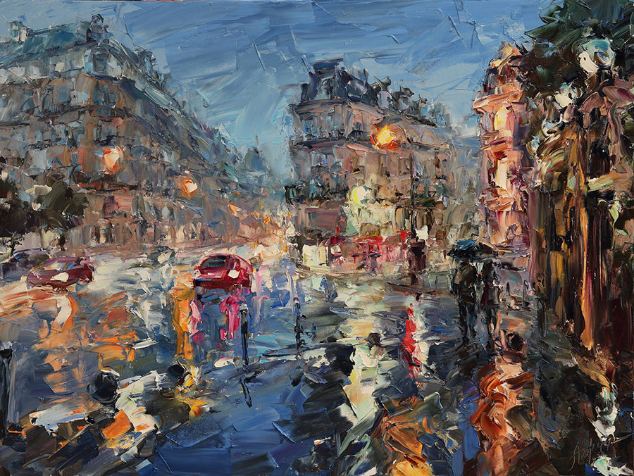 Evening-Blues-Lyudmila-Agrich-oil-painting-cityscape-palette-knife-impressionist