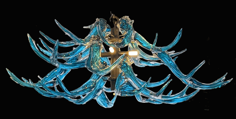 12 Antler 2 Tier Chandelier Translucent Turquoise with Black Fixture