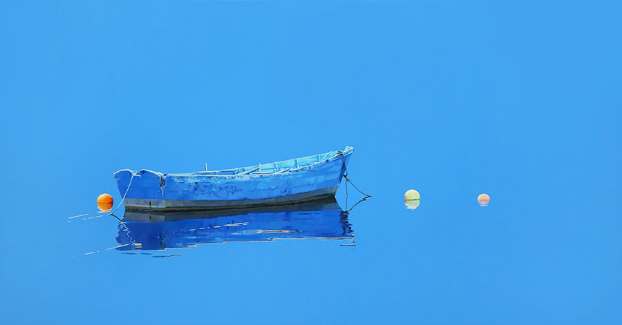 3 buoys oil painting by artist Roger Hayden Johnson