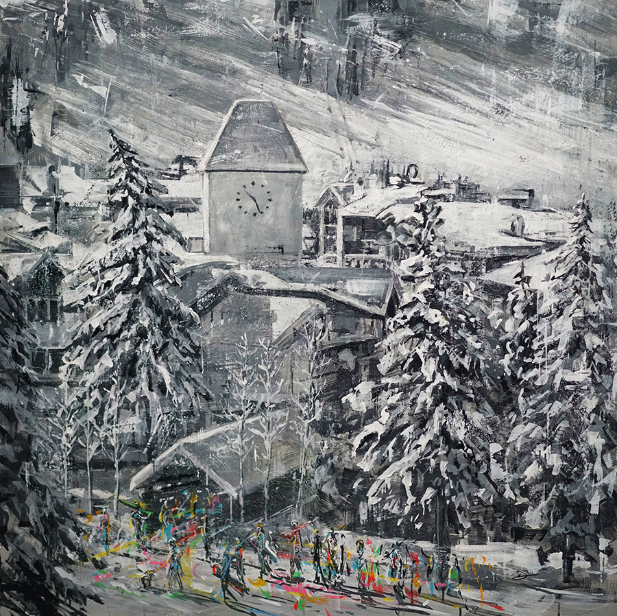 A-Delighful-Day-david-gonzales-acrylic-painting-vail-clock-tower
