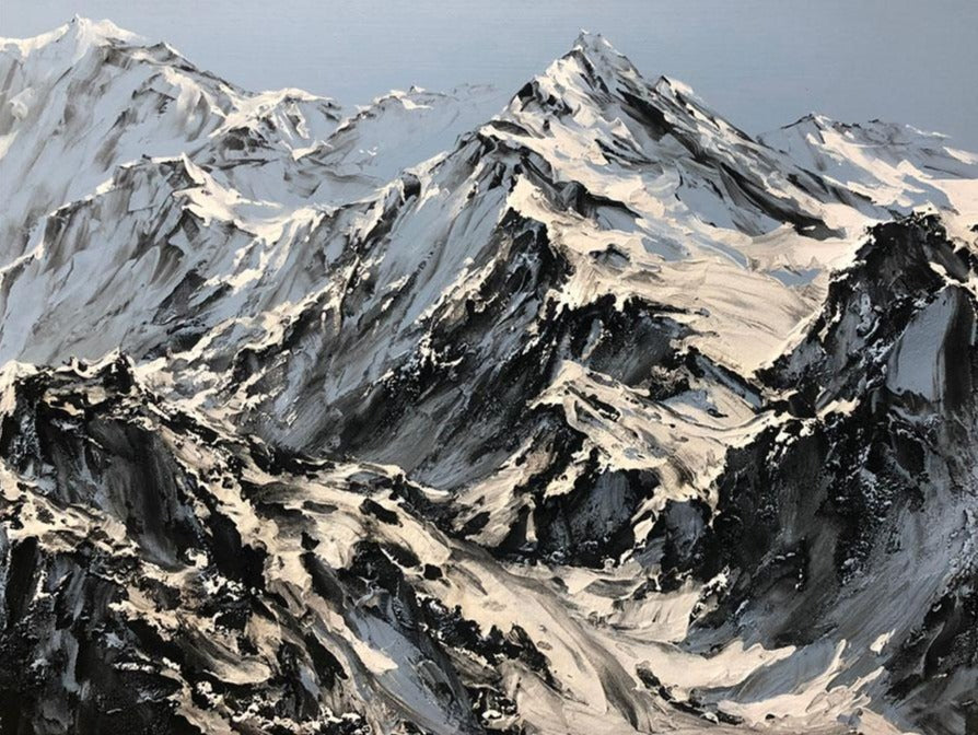 Always Mountainside original mixed media mountain landscape by Canadian artist Barak Rozenvain