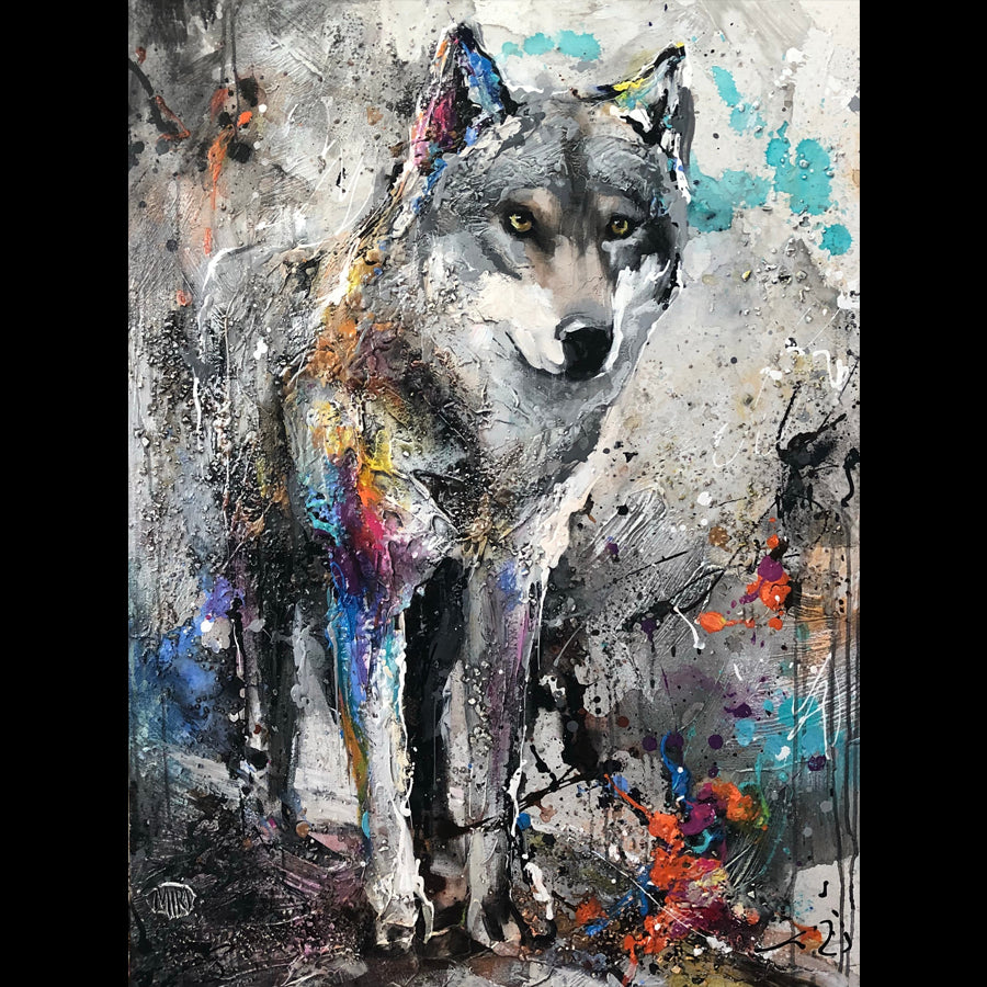 Always First Original Wolf Painting by Artist Miri Rozenvain