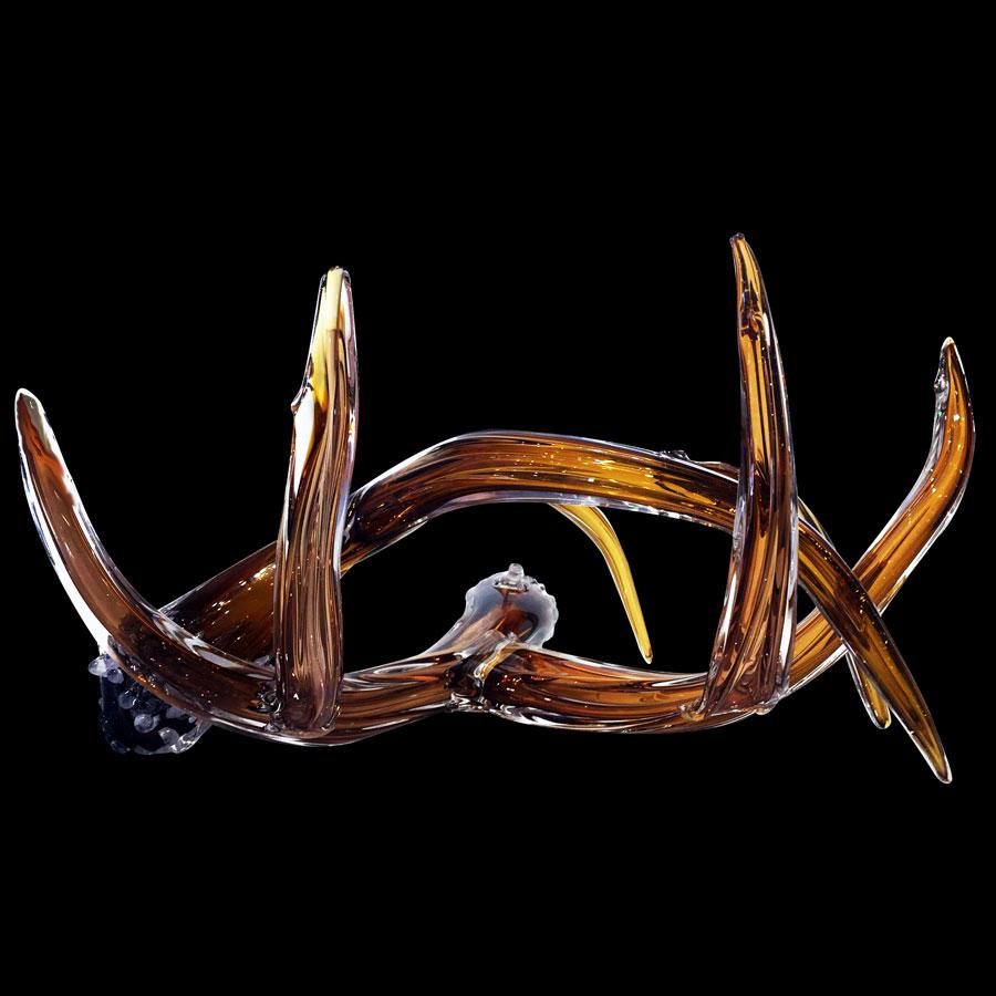 Amber hand blown glass antlers by artists Jared and Nicole Davis from Crawford Colorado North Rim Studio