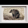 Bear Behind photo on gampi in white frame created by artist Pete Zaluzec