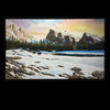 Bison Trails original oil on canvas mountain winter landscape with wild bison by Colorado artist Maxine Bone (framed) - front