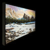 Bison Trails original oil on canvas mountain winter landscape with wild bison by Colorado artist Maxine Bone (framed) - left