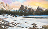 Bison Trails original oil on canvas mountain winter landscape with wild bison by Colorado artist Maxine Bone