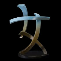 Elegance blue patina chinese calligraphy bronze sculpture by artist Casey Horn