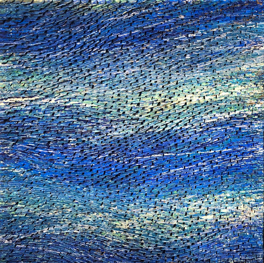 Blue Weave 1 contemporary artist Pat McNabb Martin cut canvas