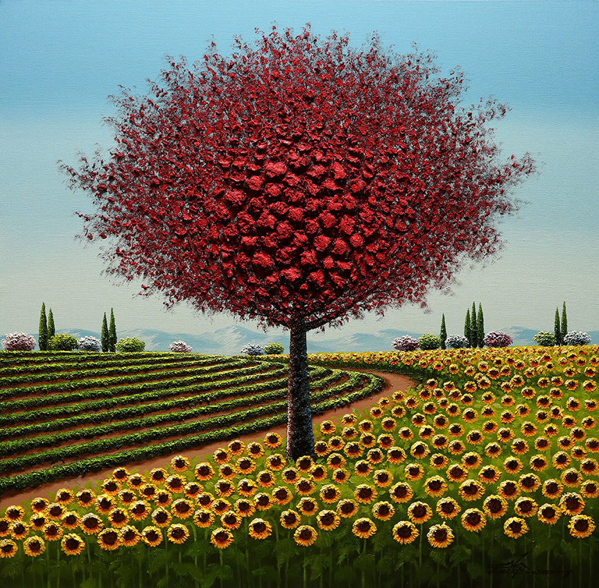 Mario Jung Red Tree Original Art Painting