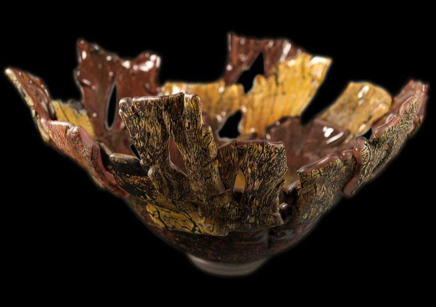 Ponderosa Pine Series IV burl bowl hand blown glass by artist Jared and Nicole Davis from Crawford Colorado North Rim Studio