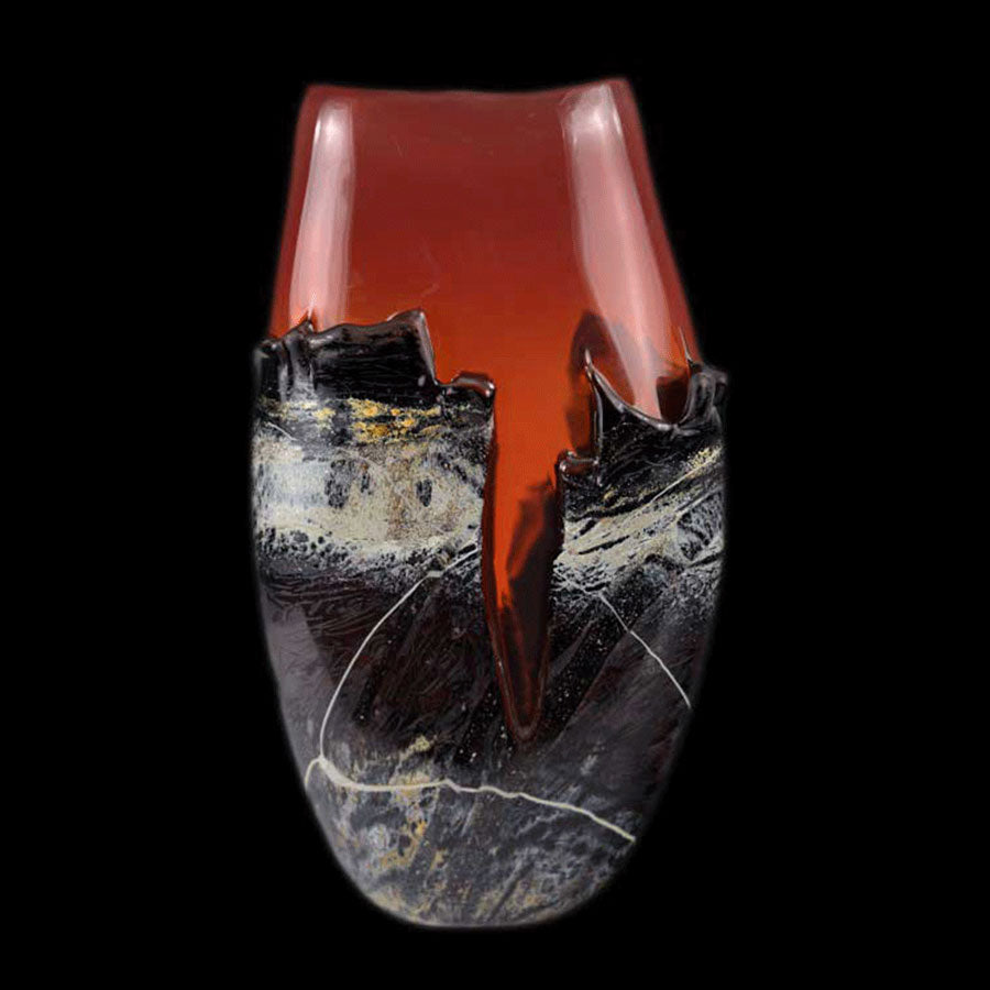 Canyon Vista Red hand blown glass art by artists Jared and Nicole Davis from Crawford Colorado North Rim Studio