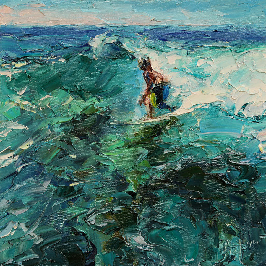 Catching Wave original surf painting by lyudmila agrich for sale at Raitman Art Galleries