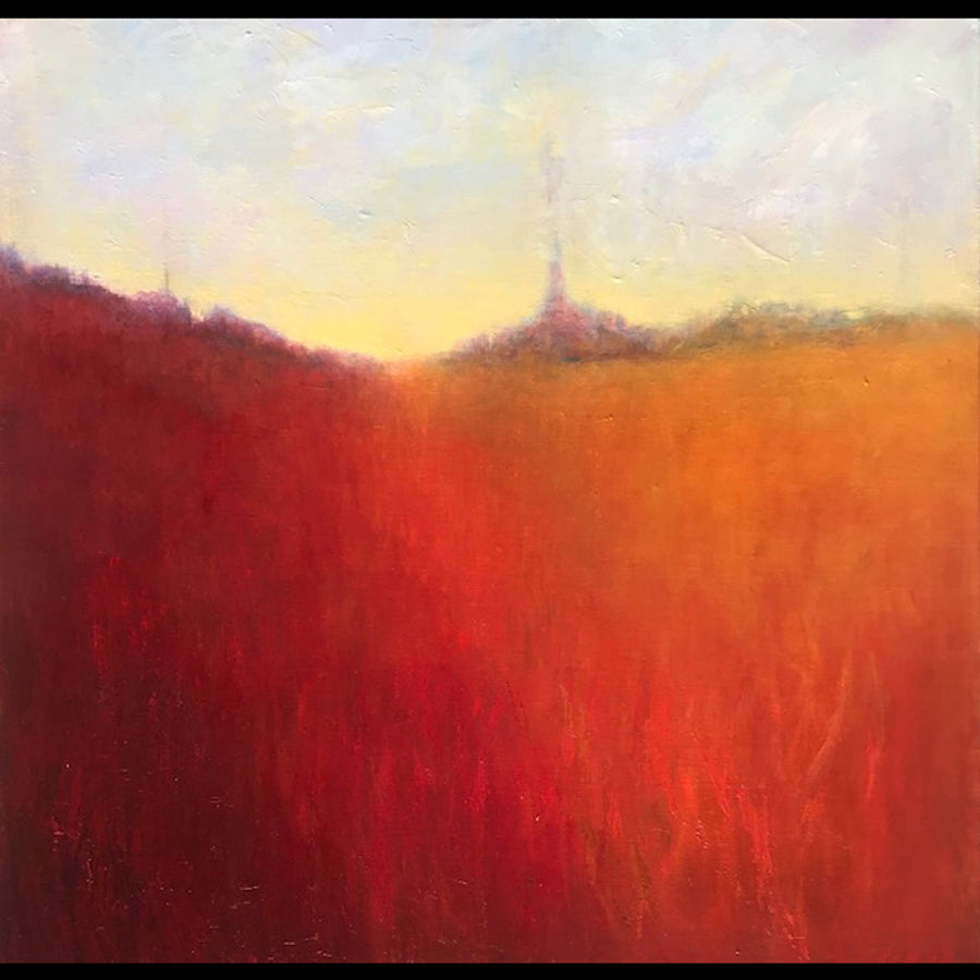 City on the Hill original oil on canvas painting by colorado based artist Judy Greenan