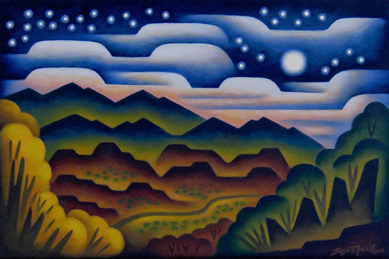 Cloudy Midnight original acrylic on panel landscape painting by Colorado artist Sushe Felix