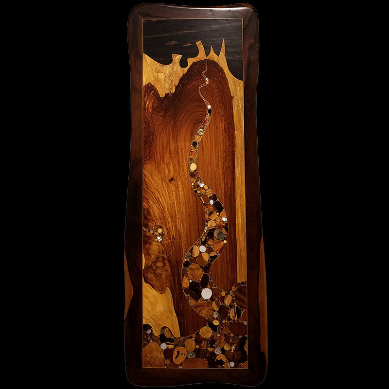 Confluence original wood inlay sculpture by California woodworking artist Christopher Cantwell