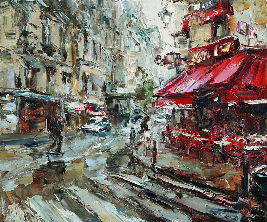 Corner Bistro original oil on canvas painting by Denver Colorado artist Lyudmila Agrich