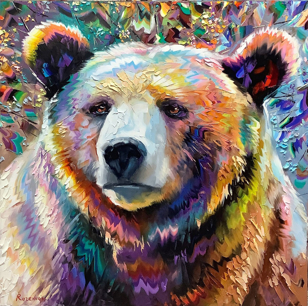 DayDreaming original oil on canvas wildlife bear painting by artist Michael Rozenvain 