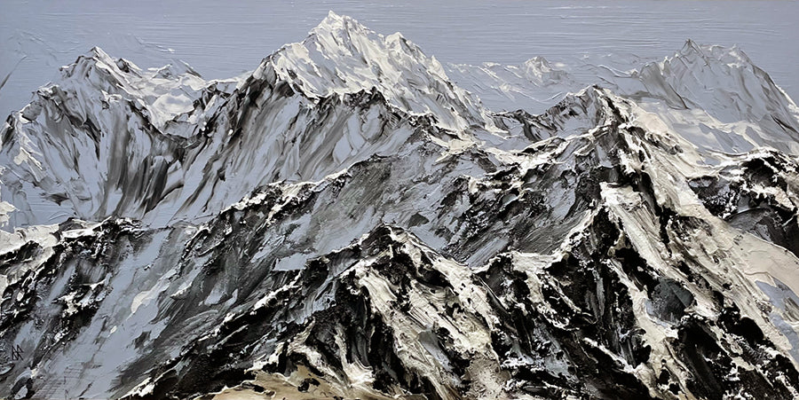 deep horizon mountains artist barak rosenvain textured painting contemporary