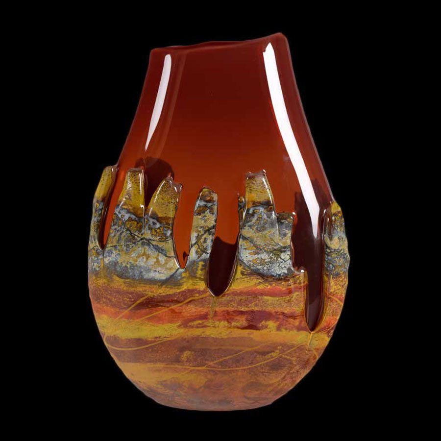 Desert Vista Needles Red hand blown glass art by artist Jared and Nicole Davis