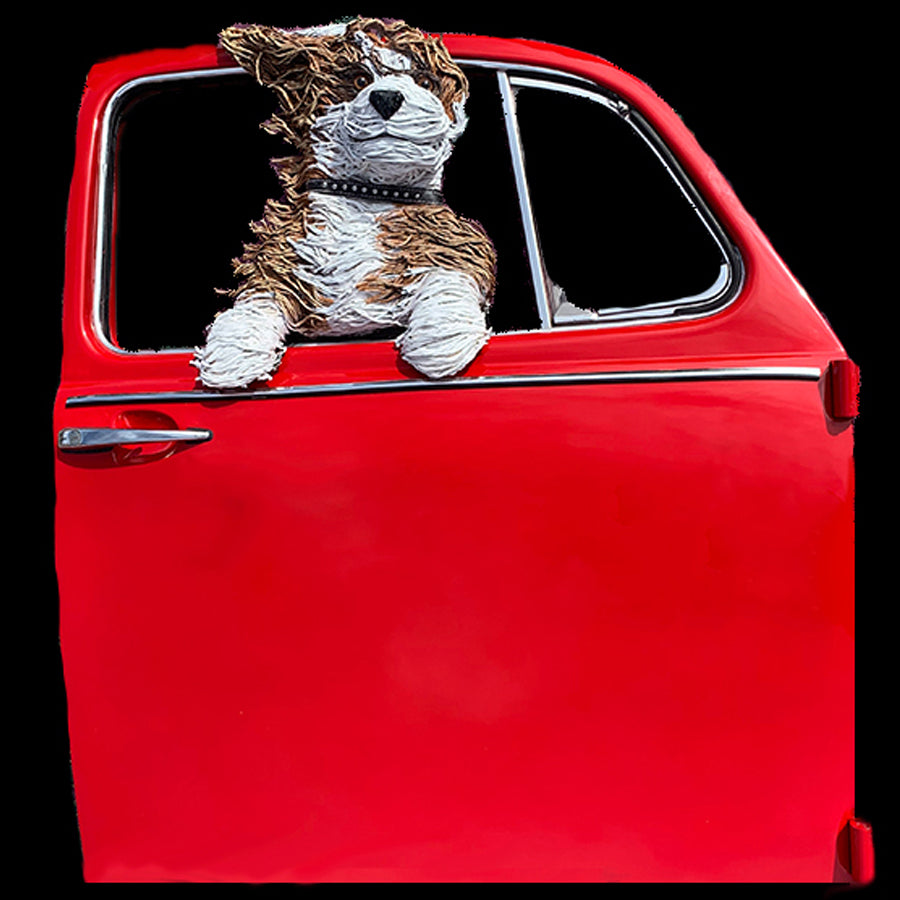DD LaRue Dog in a VW Door Sculpture