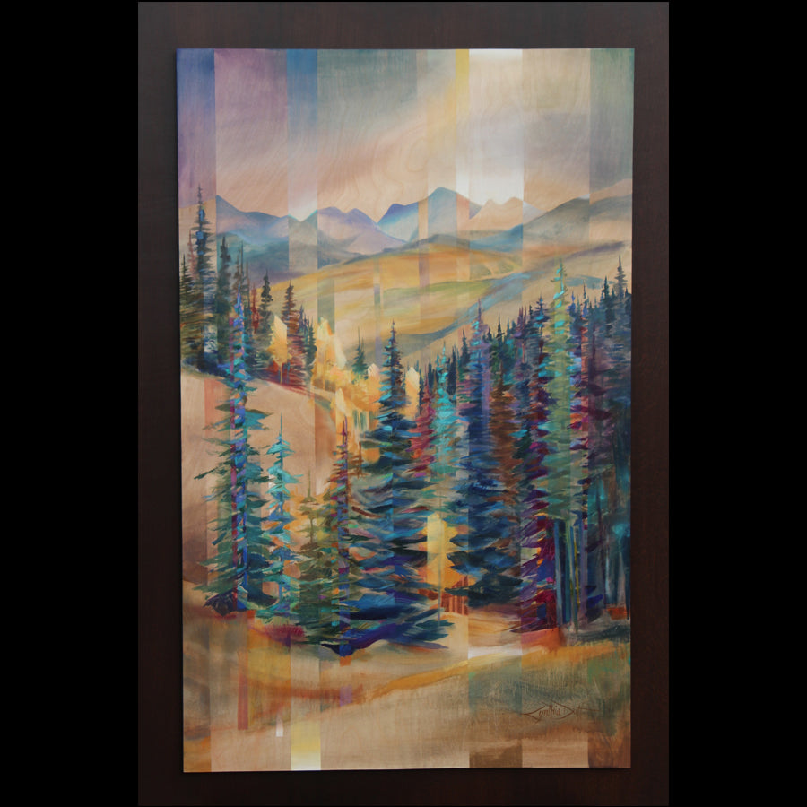 Colorado Artist Cynthia Duff Acrylic Painting on Wood of Mountains: Embellished Elevation