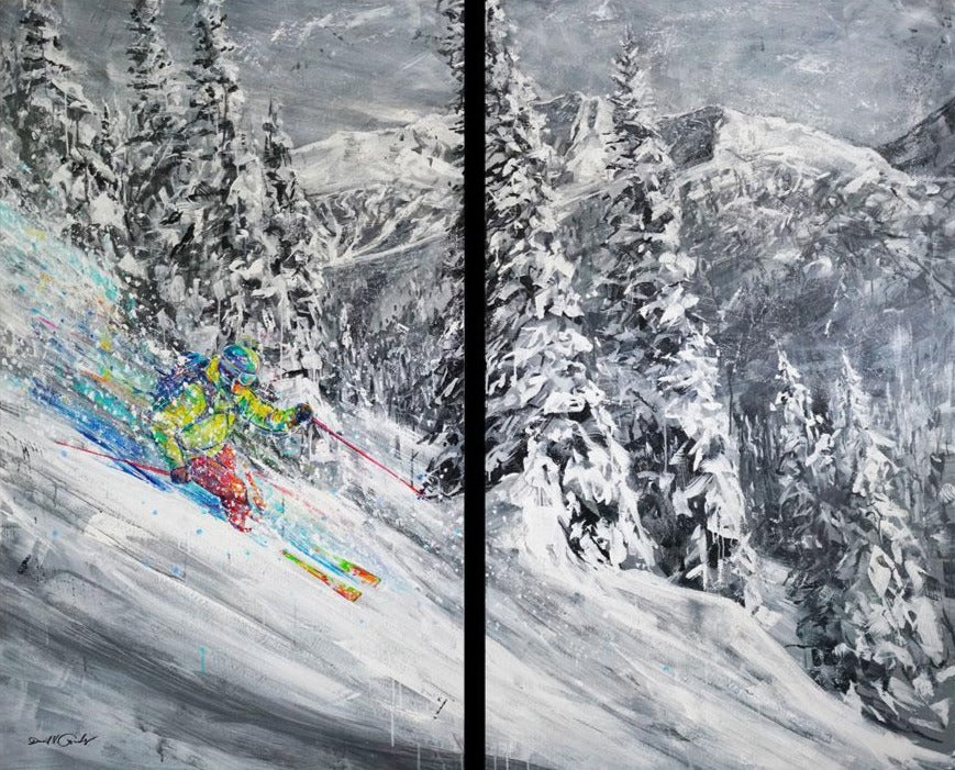 Euphoric Powder original ski painting by artist David V Gonzales