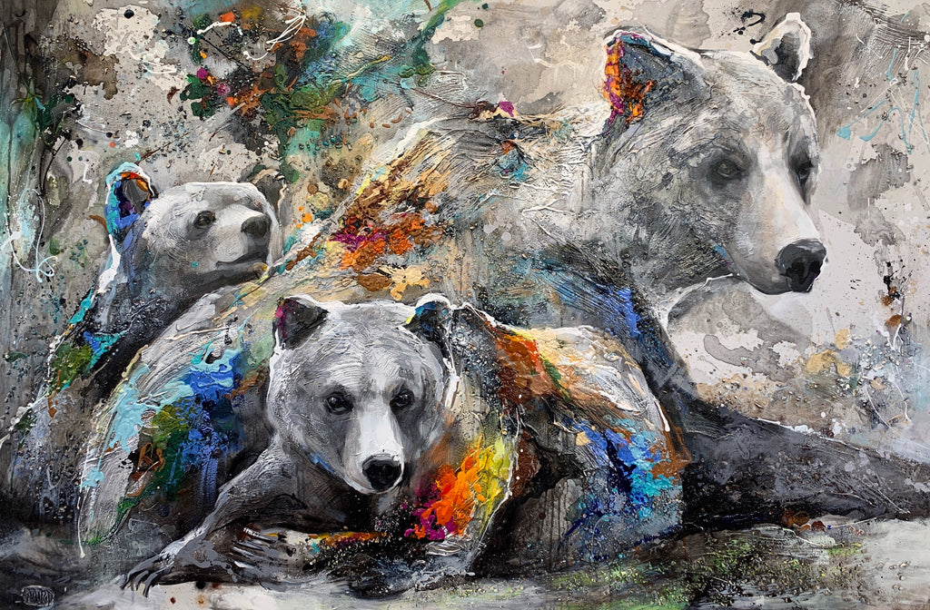 Family First Original Bear Painting by Artist Miri Rozenvain