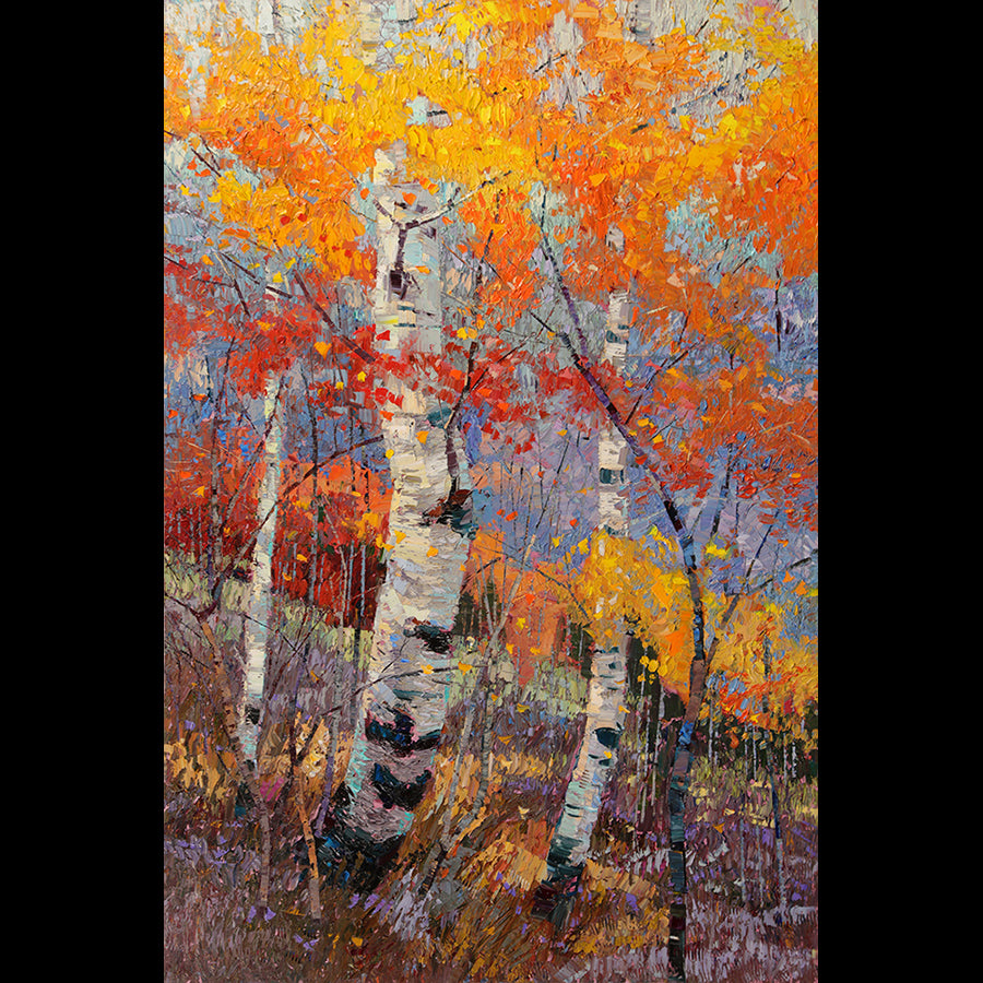 Festive Autumn by artist Robert Moore oil landscape aspens fall colors