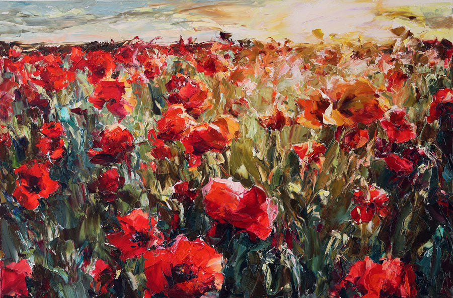 field of poppies original oil painting by artist Lyudmila Agrich