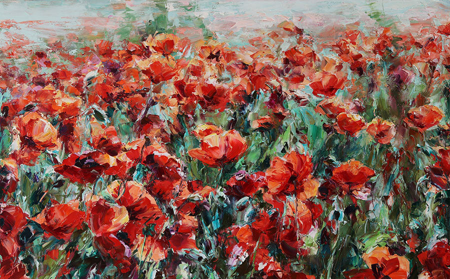 Field of Poppies original oil on canvas flower painting by artist Lyudmila Agrich