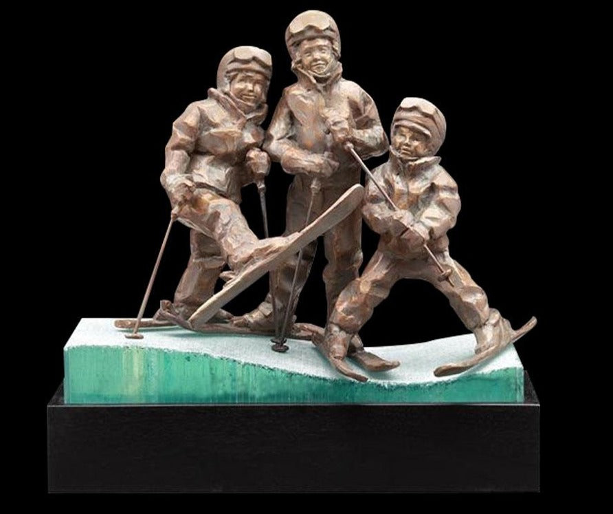 First Run bronze and glass ski sculpture by Colorado artist Clay Enoch