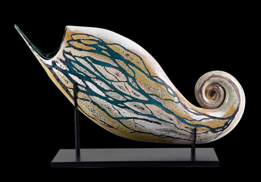 Fossil series hand blown glass art by artists Jared and Nicole Davis from Crawford Colorado North Rim Studio
