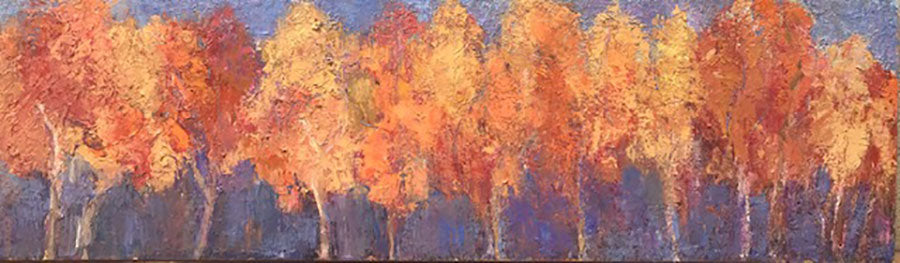Friends original oil on canvas painting by Colorado artist Judy Greenan impressionist impressionism tree painting trees